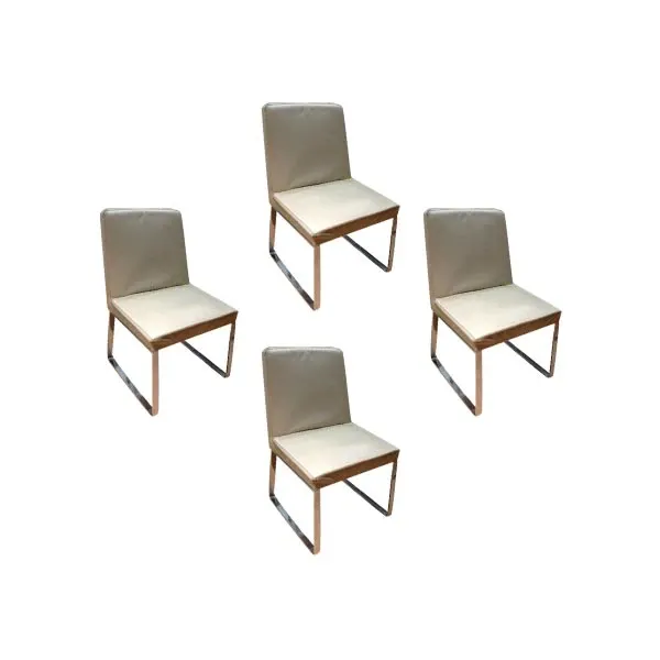 Set of 4 sled chairs in metal and leather (beige), Alivar image