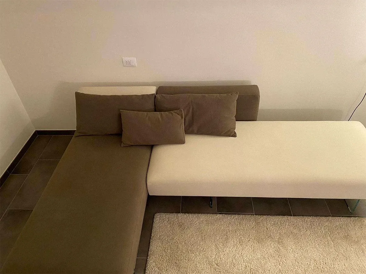Air Sofa corner sofa in glass and fabric (beige), Lago 