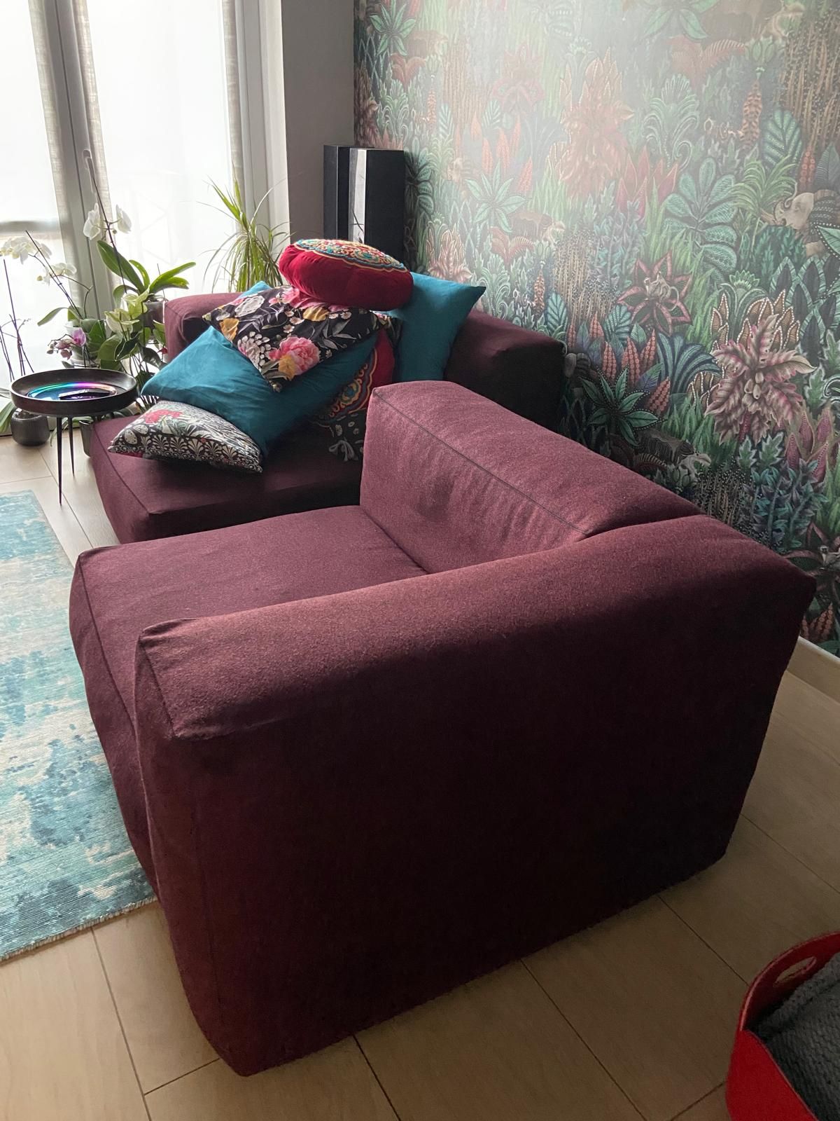 Mags modular and sectional sofa upholstered in wool (burgundy), Hay Details