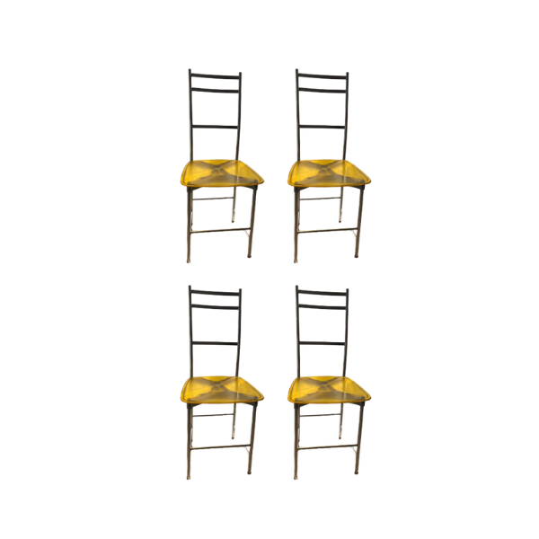 Set of 4 yellow plastic and aluminum chairs (80s), Ycami image
