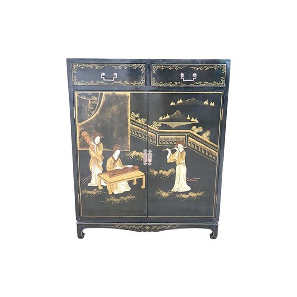 Vintage furniture in black lacquered wood with decorations (1960s), image