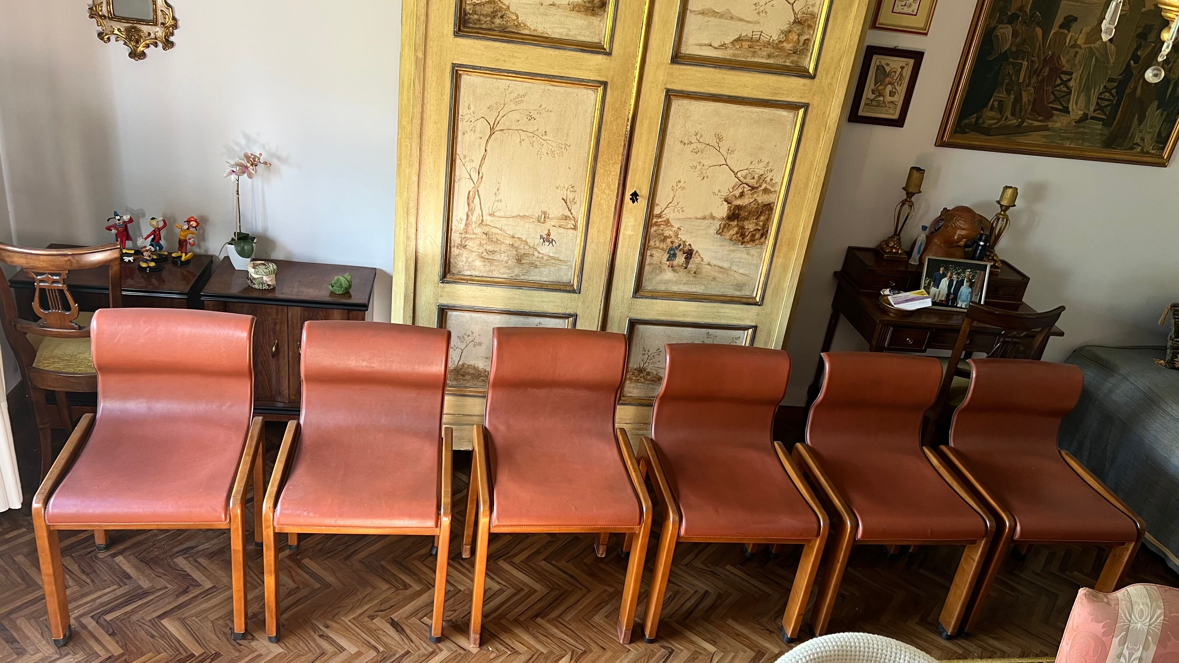 Sedia in legno e pelle di Afra e Tobia Scarpa (anni '60) Brand