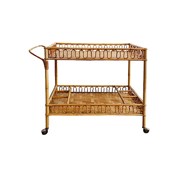 Vintage Bamboo &amp; Rattan Bar Cart (1960s) 