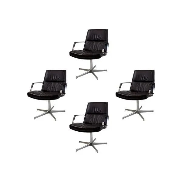 Set of 4 FK 711 lounge armchairs in black leather, Knoll image