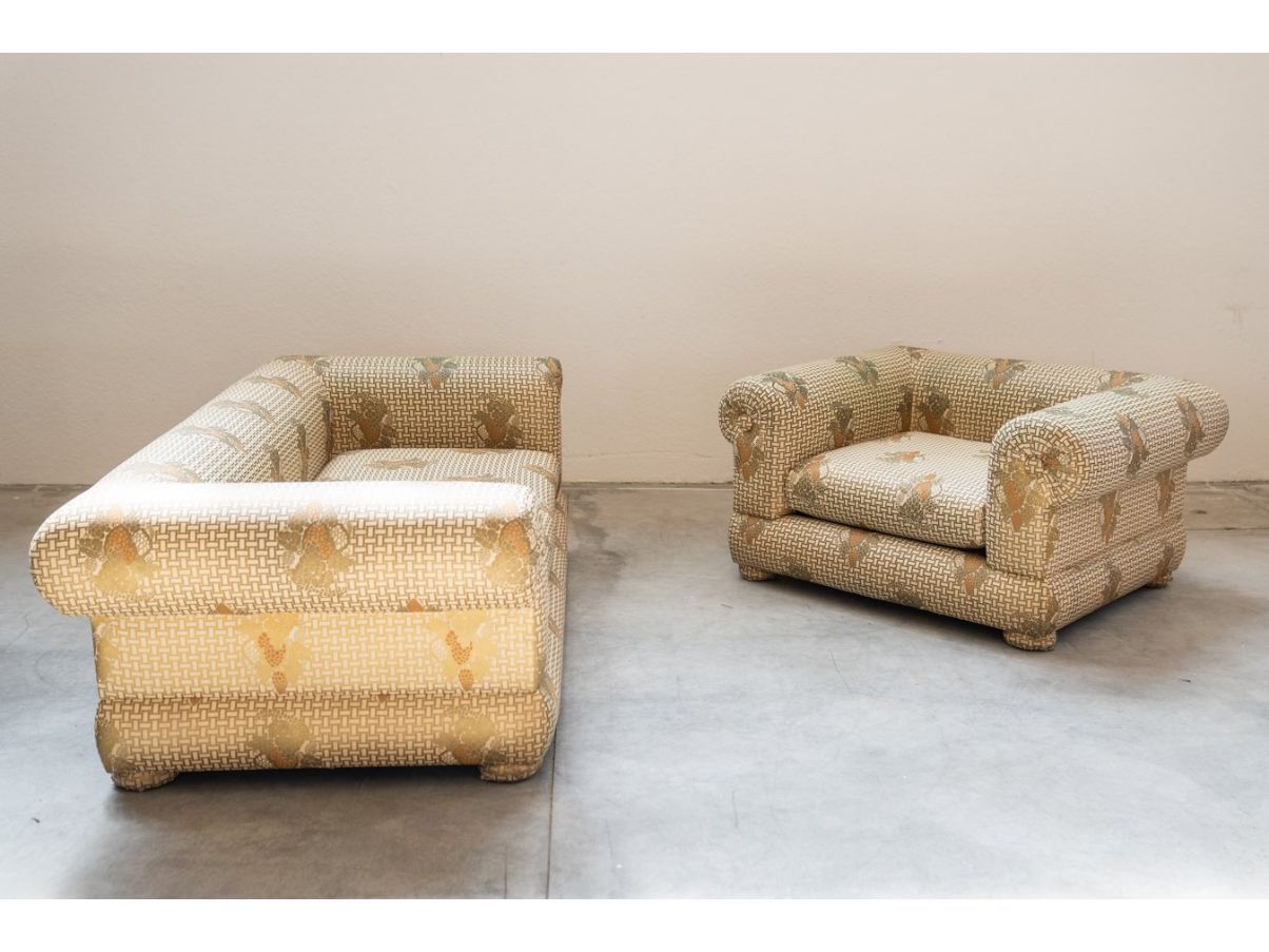 Set 3-zits bank en fauteuil van zijde (jaren '70) Side