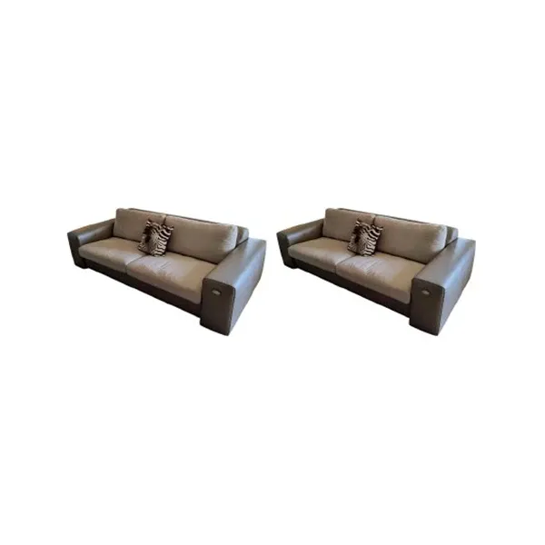 Set of 2 3-seater sofas in leather and alcantara (beige) 1