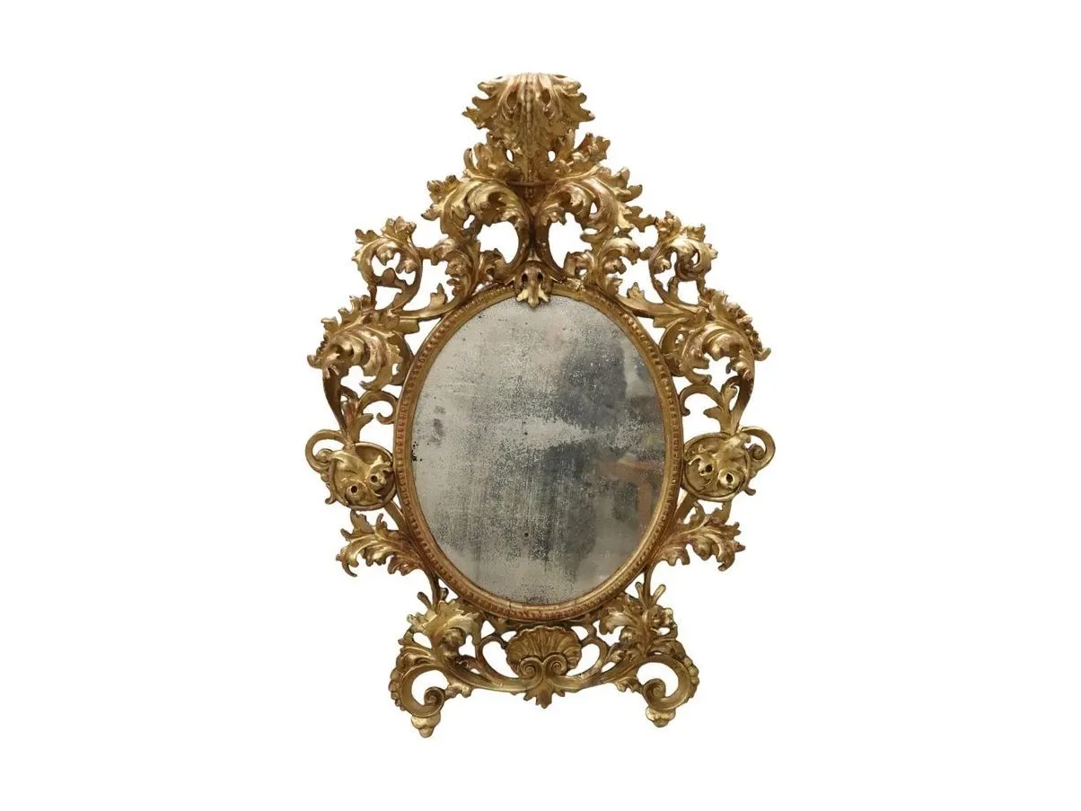 Specchio da parete ovale in legno dorato vintage ('700), image