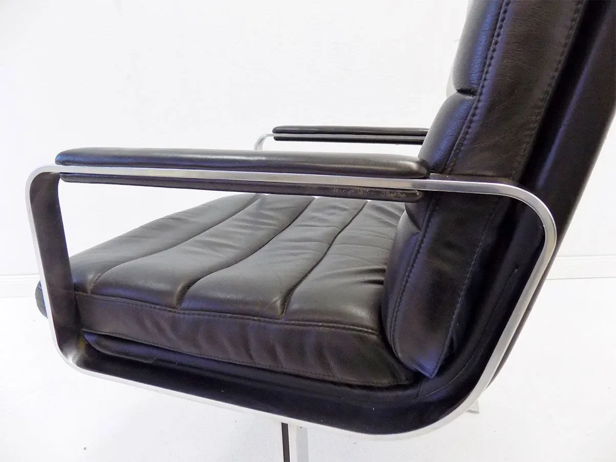 Economy Sessel aus Edelstahl und schwarzem Leder 3