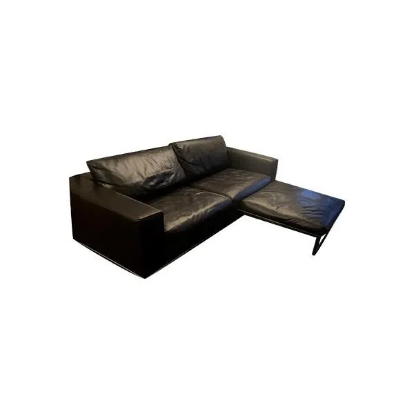 Divano con pouf Hamm in pelle marrone, Minotti 