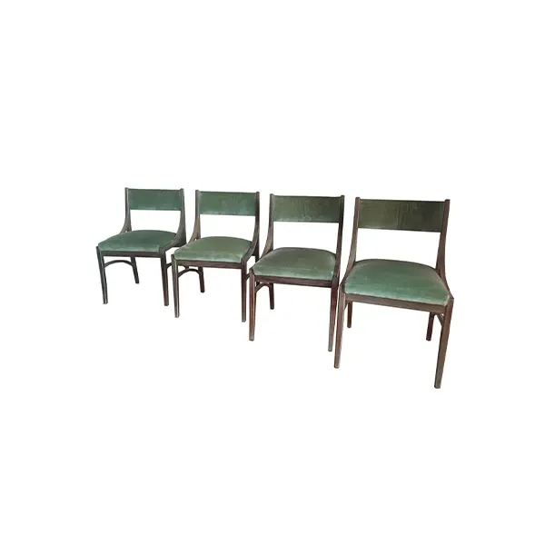 Set of 4 chairs in rosewood and green velvet (1960s), Cassina image