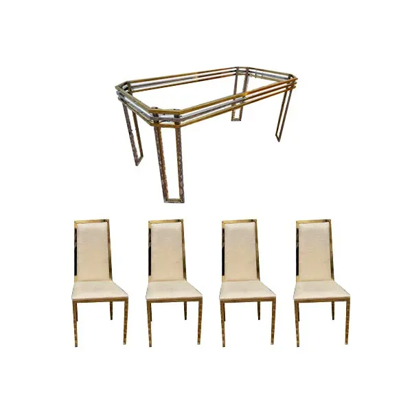 Vintage golden brass table and 4 chairs set (1970s) image