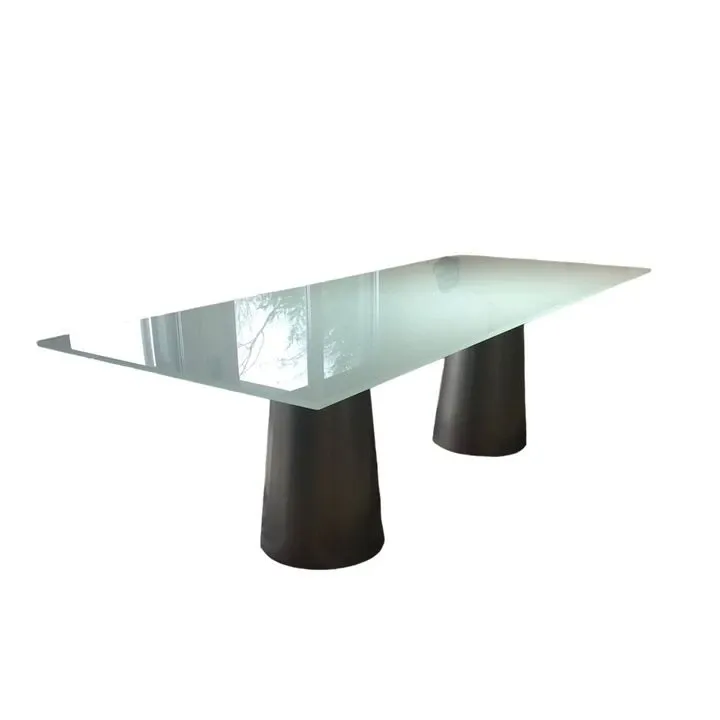 Tavolo Totem Two Bases alluminio e vetro, Sovet 3