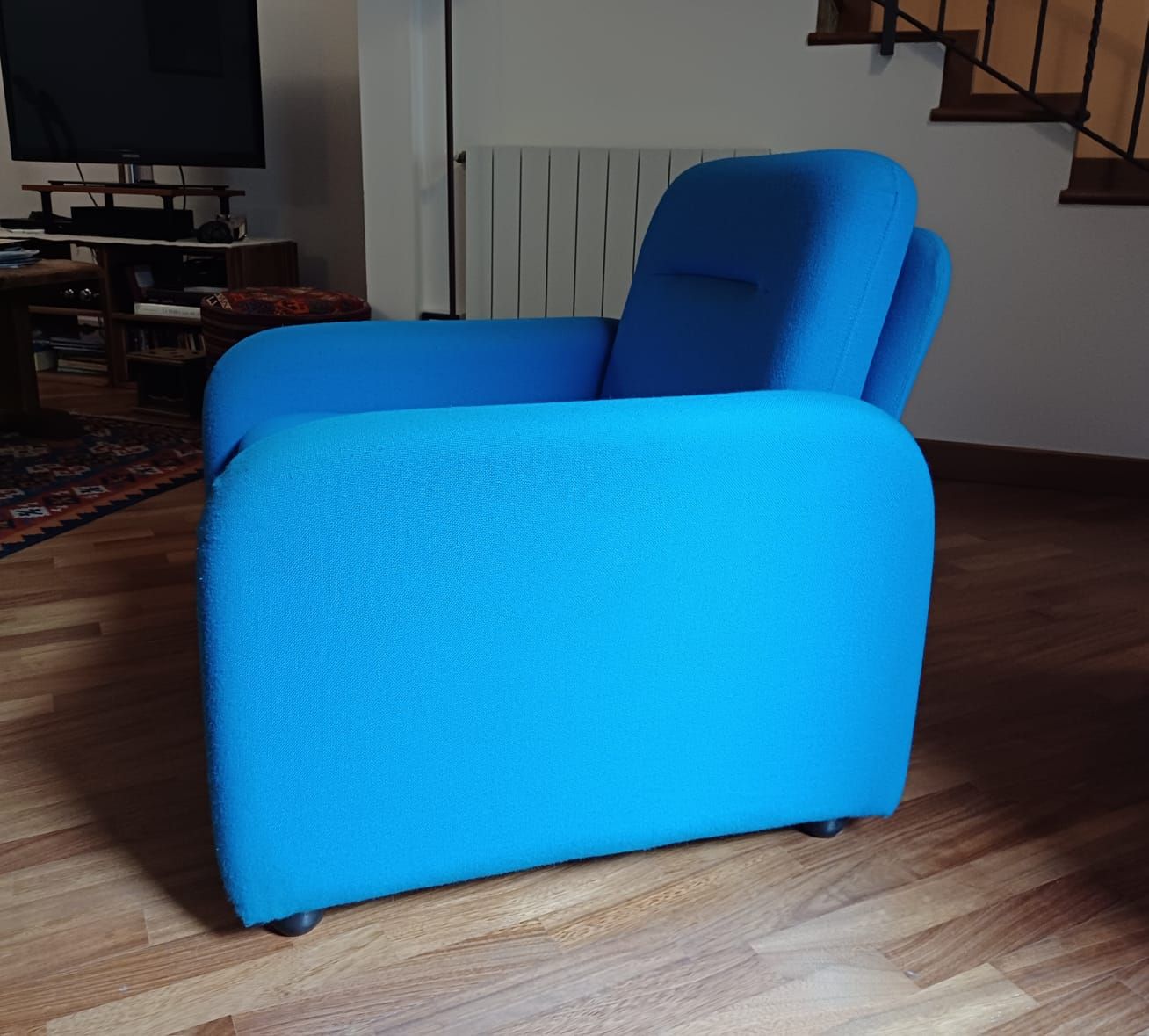 Pair of Blue Fabric Office Chairs (1990s Vintage) Side
