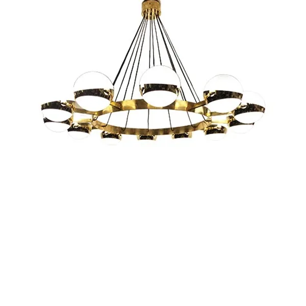 Vintage Brass & Opaline Glass Chandelier (1970s) image