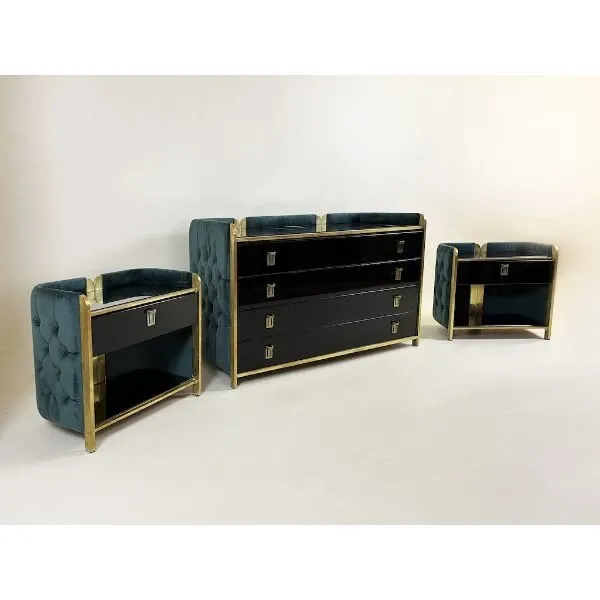 Set comò e comodini nero e ottanio (anni 70) 