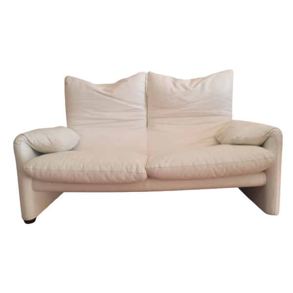 Maralunga 2-seater sofa in white leather by Vico Magistretti, Cassina image