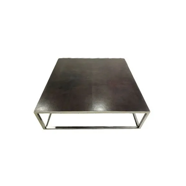 Trinity square coffee table in metal and leather, Baxter 