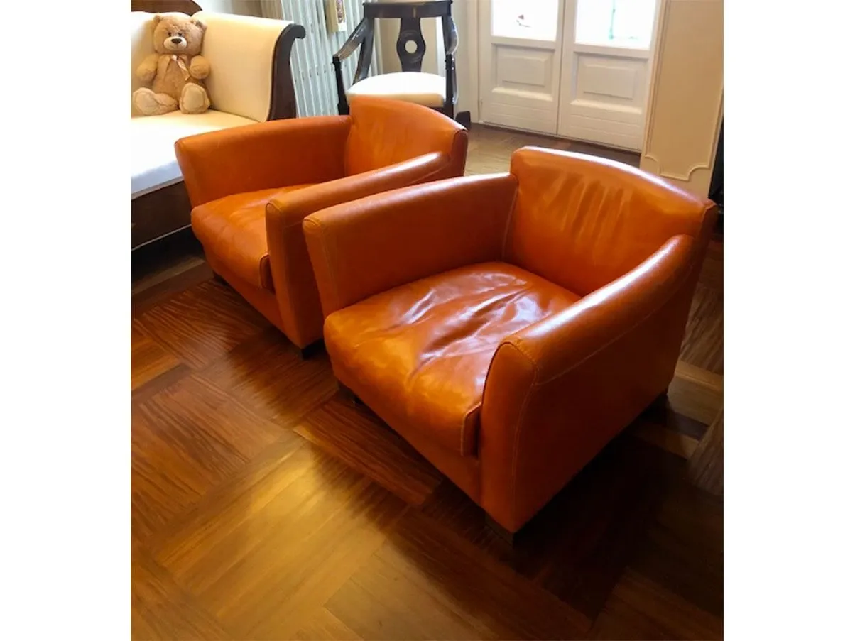 Set 2 poltrone Diner con braccioli pelle (arancione), Baxter 1