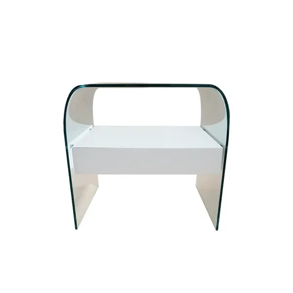 Rialto bedside table in curved glass with drawer (white), Fiam image