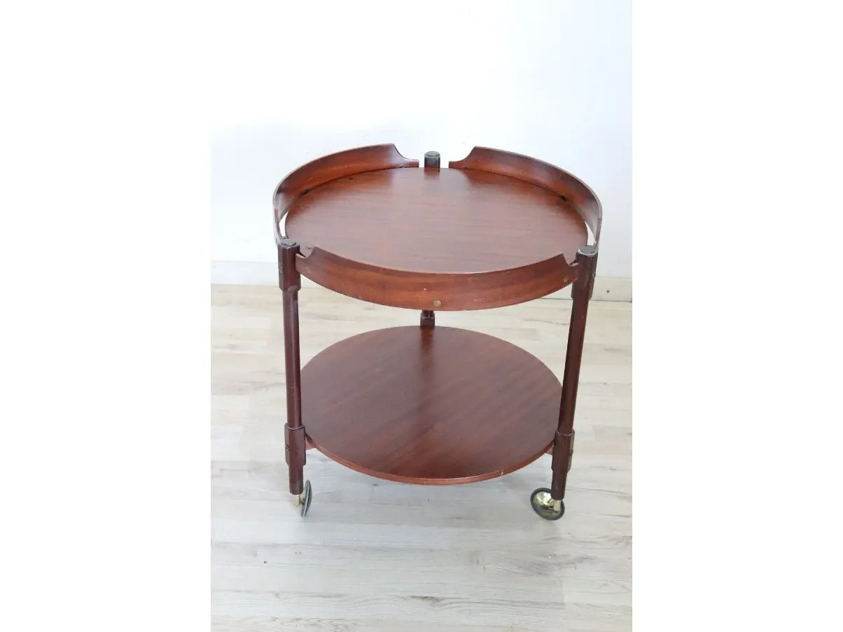 Round vintage teak bar cart (1950s) 1