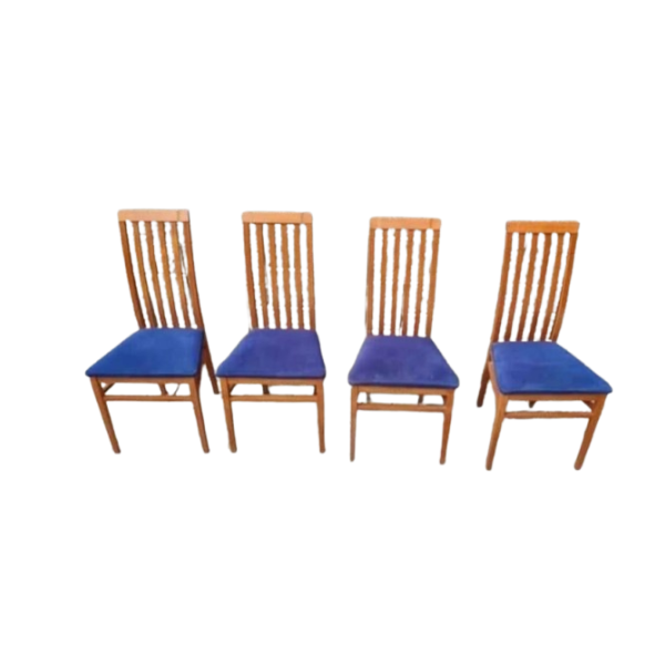 Set of 4 upholstered wooden dining chairs with blue seat image
