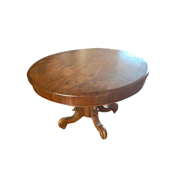 Round extendable table in solid walnut wood (1800s), image