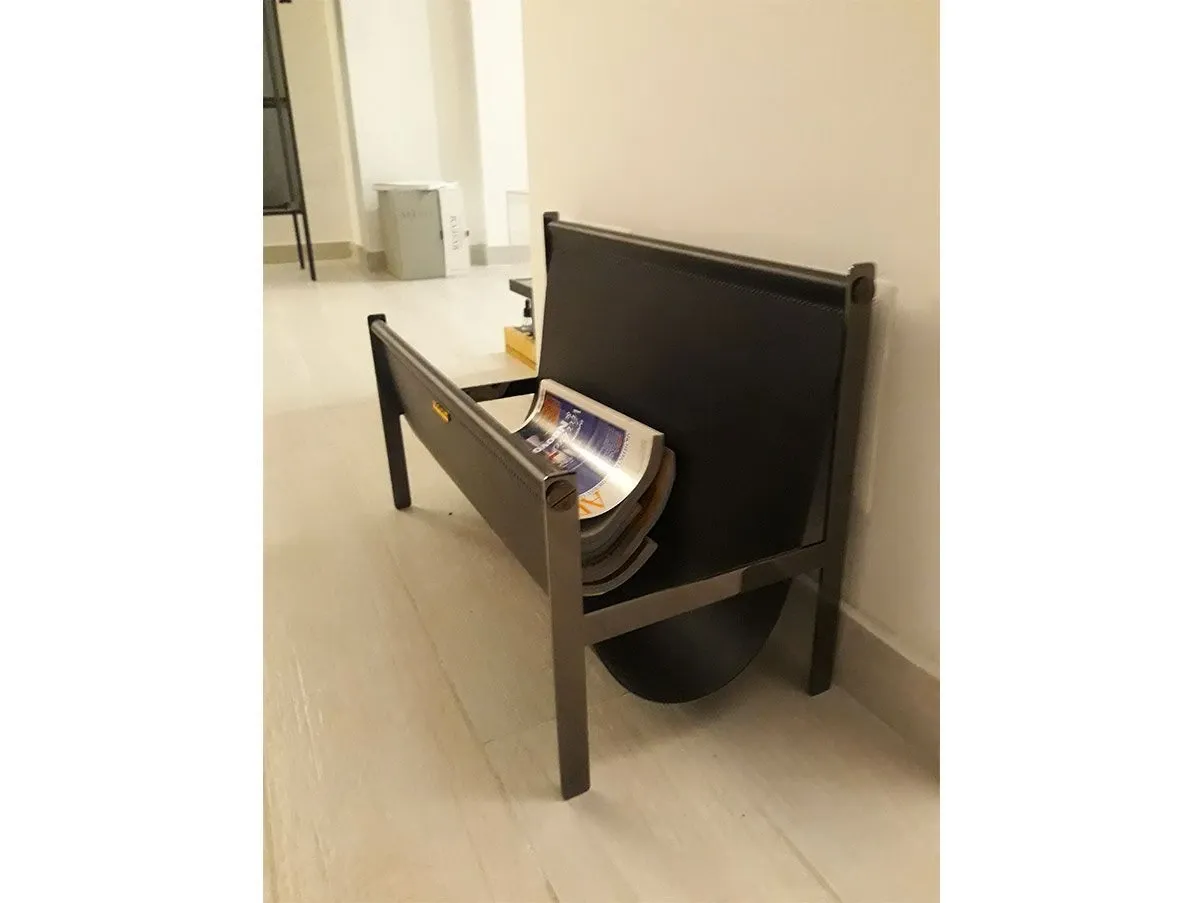 Magazine rack in steel and leather (black) 3