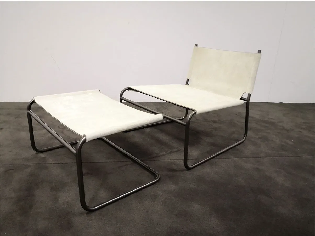 Armchair with Barclay leather pouf (white), Ivano Redaelli 6