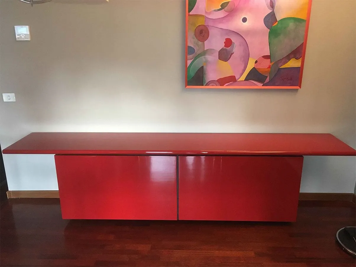 Sideboard Sheraton with doors in lacquered wood (red), Acerbis 2