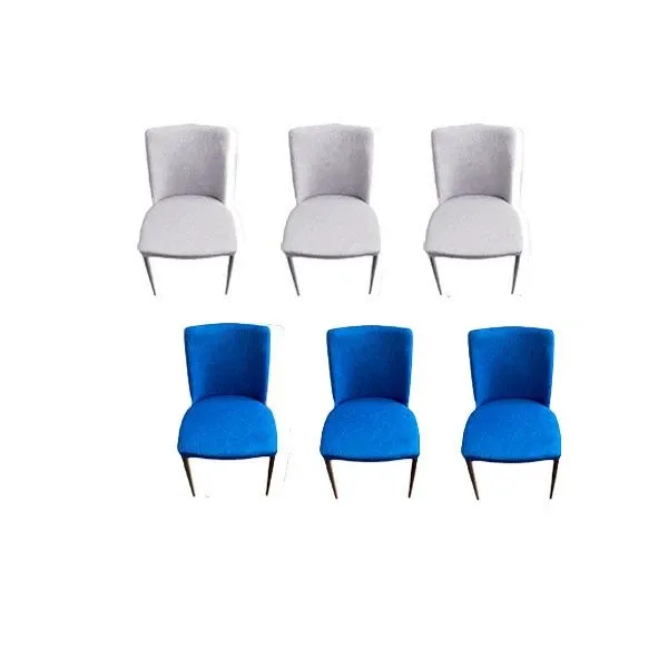 Set 6 sedie Sofia rivestite in tessuto blu e bianco, Sedit 1
