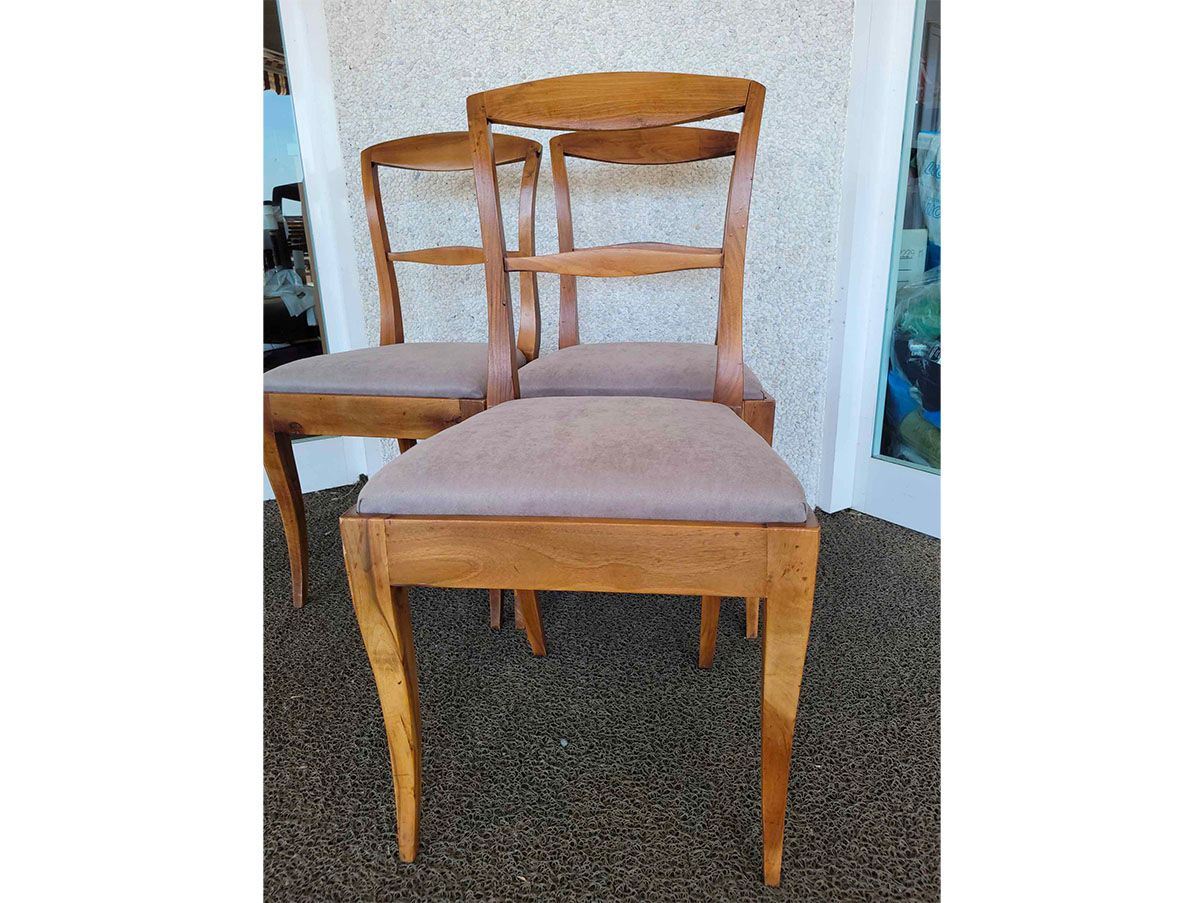 Set 4 sedie vintage in legno e tessuto grigio ('900)