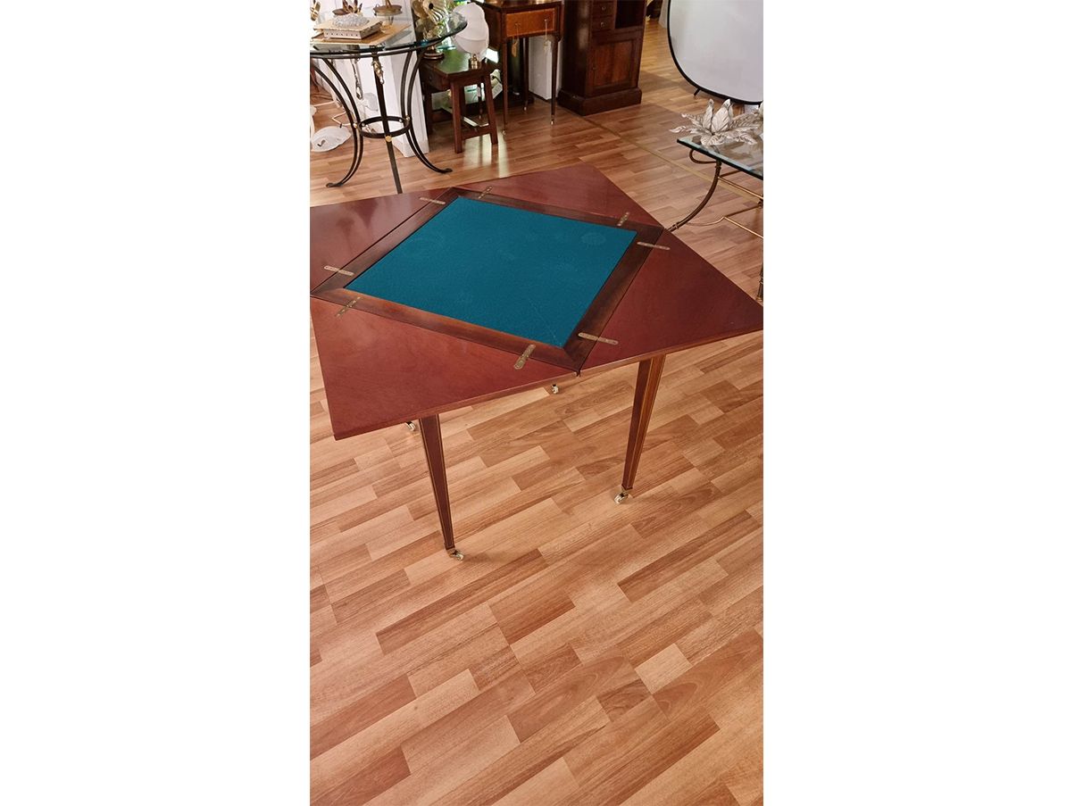 Tavolo da gioco apribile vintage in legno con panno verde