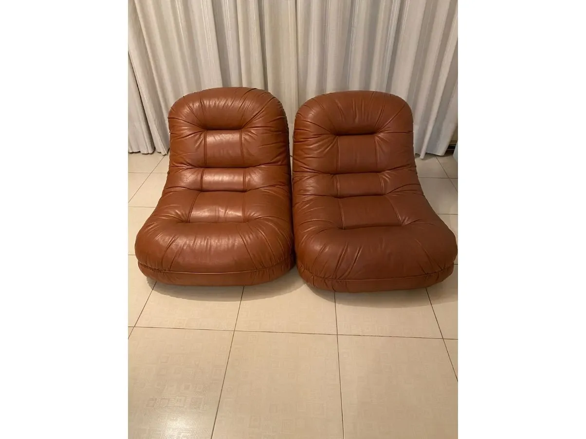 Set aus 2 Vintage Ledersessel Braun (70er Jahre) 1