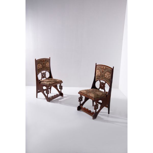 Set of 2 Art Deco chairs in wood and floral fabric, image