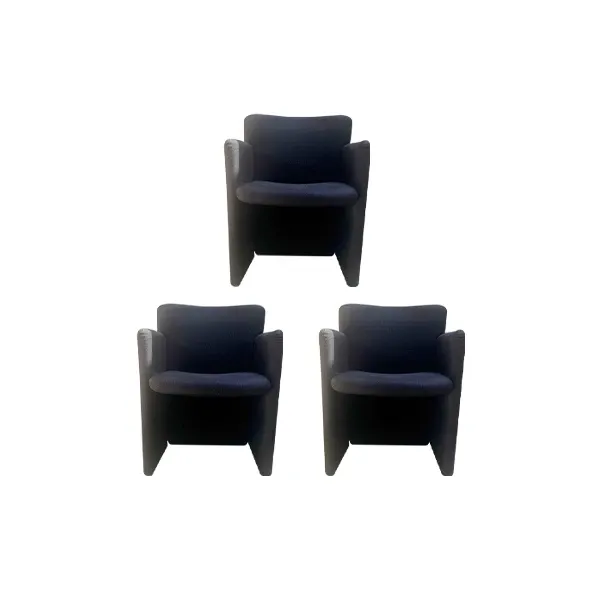 Set of 3 vintage armchairs on fabric wheels, Tecno image