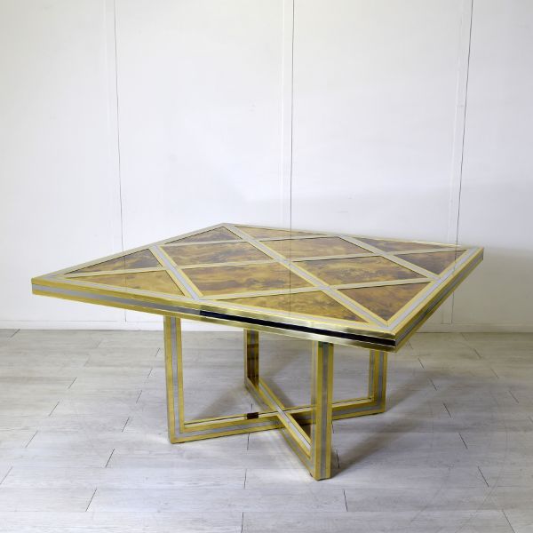 Tavolo quadrato di Romeo Rega in ottone (anni '70), Metalarte image