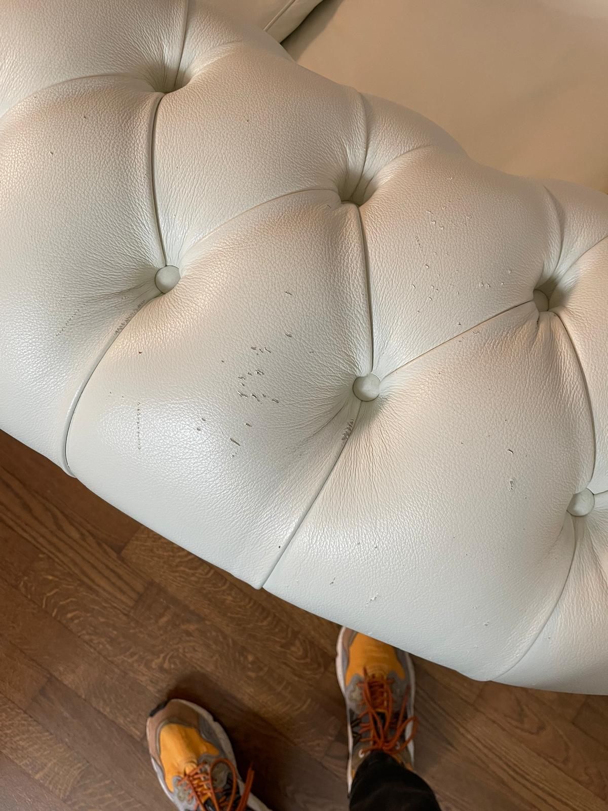 White Leather Chesterfield Sofa Set – 3-Seater Sofa Armchair and Ottoman Details