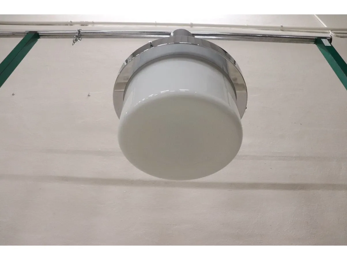 Lampada a sospensione vintage in vetro e metallo (anni '70),  2