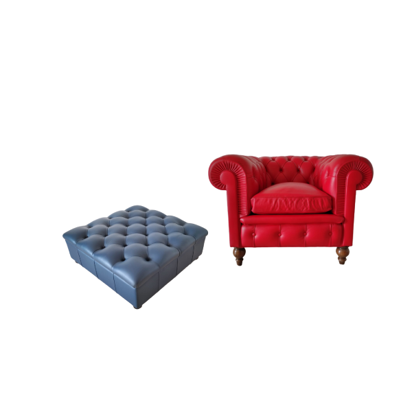 Chester armchair with blue pouf, Poltrona Frau image