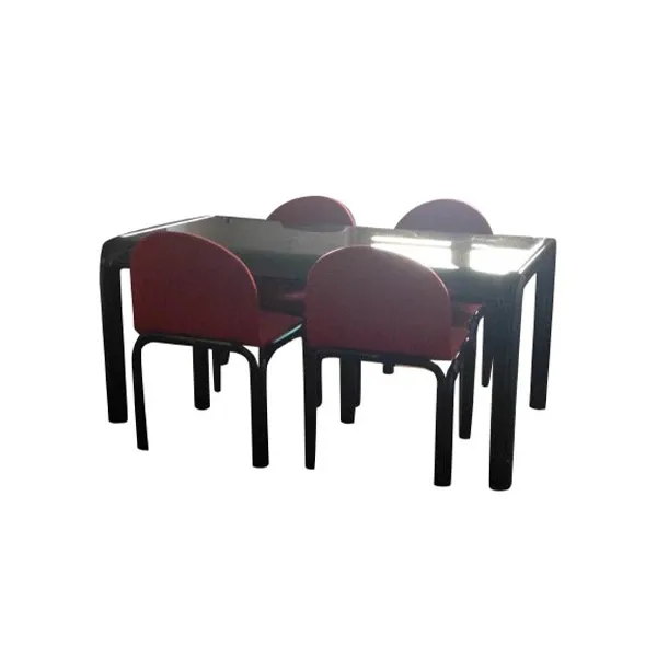 Set of table and 4 chairs in metal and fabric (red), Knoll image