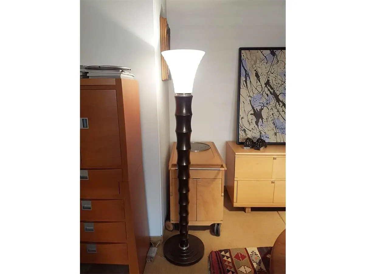 Lampada da terra Palmus legno e vetro di Murano, Giorgetti 1