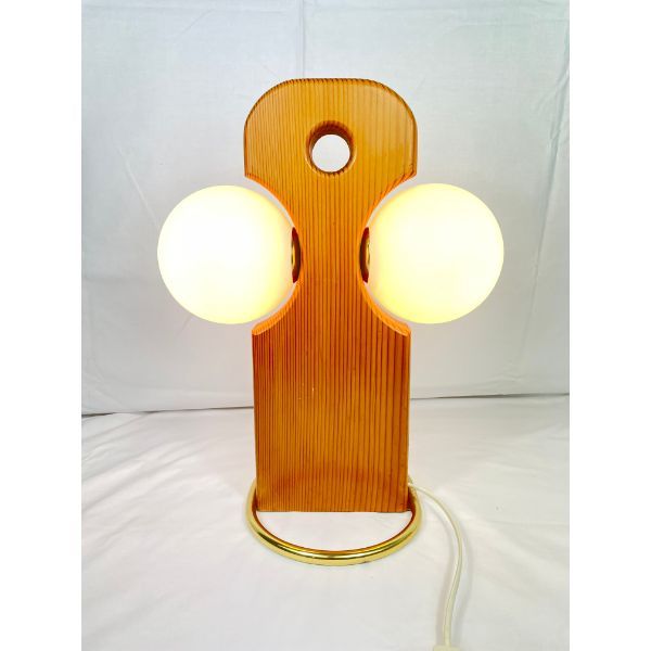Lampada da tavolo 5516 in vetro opalino e legno, Temde image
