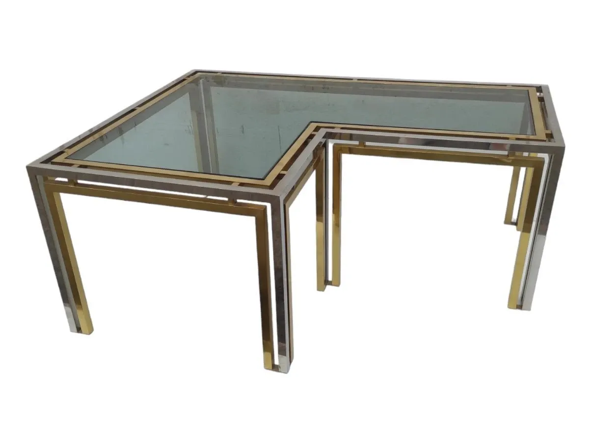 Vintage L-shaped brass coffee table (1970s), image