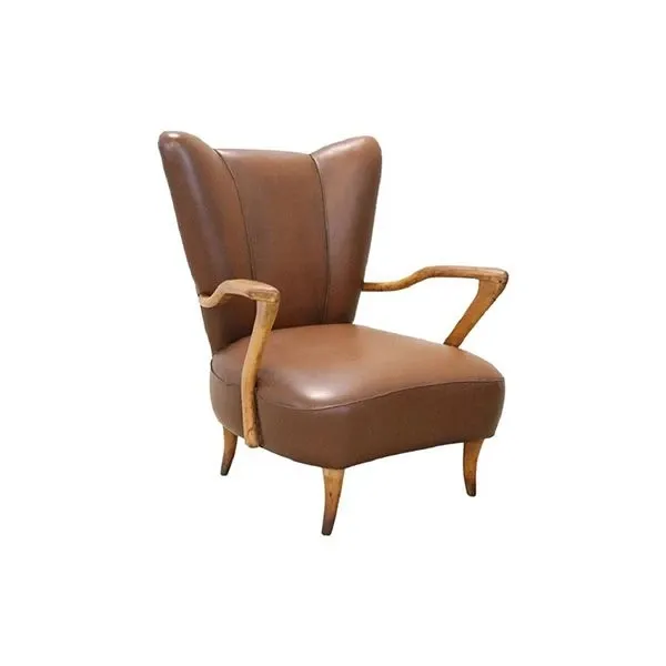 Vintage armchair in brown eco-leather (1950s), image