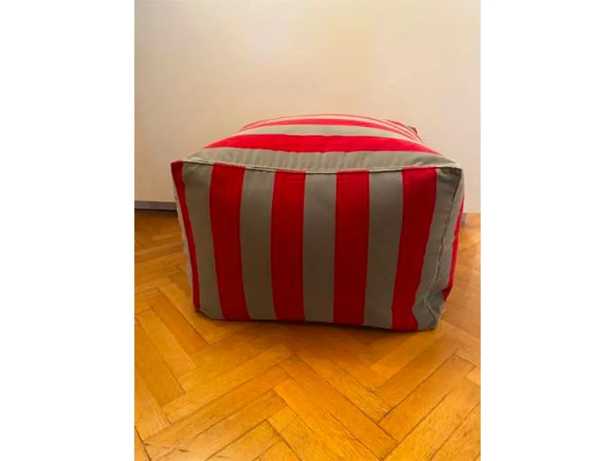 Modern soft stripe pouf in cotton (red and gray) 1