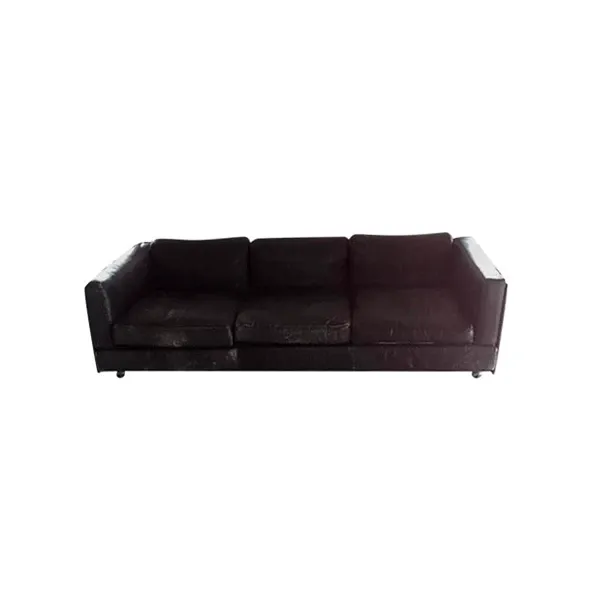 Vintage 3-seater sofa in black leather (1970s), Simon image