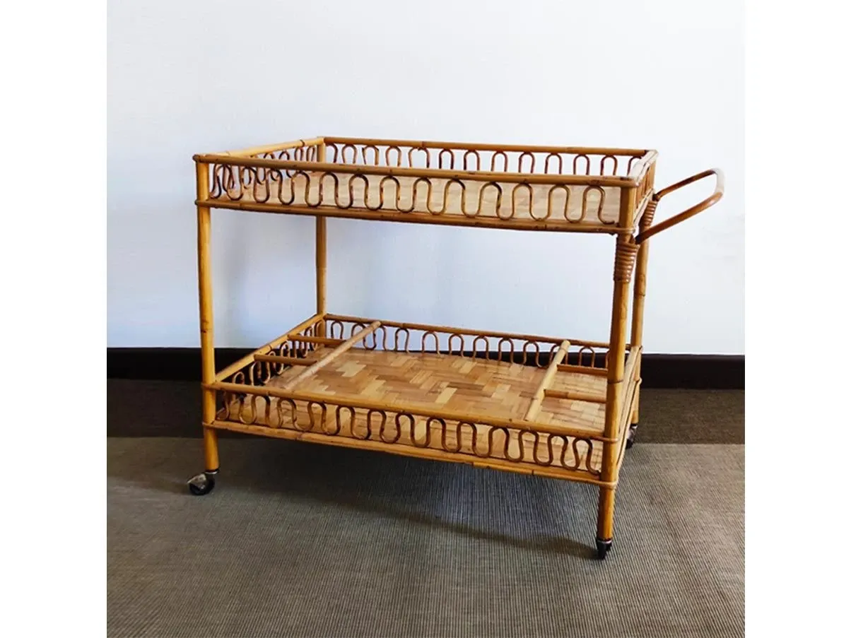 Vintage Bamboo &amp; Rattan Bar Cart (1960s) 2