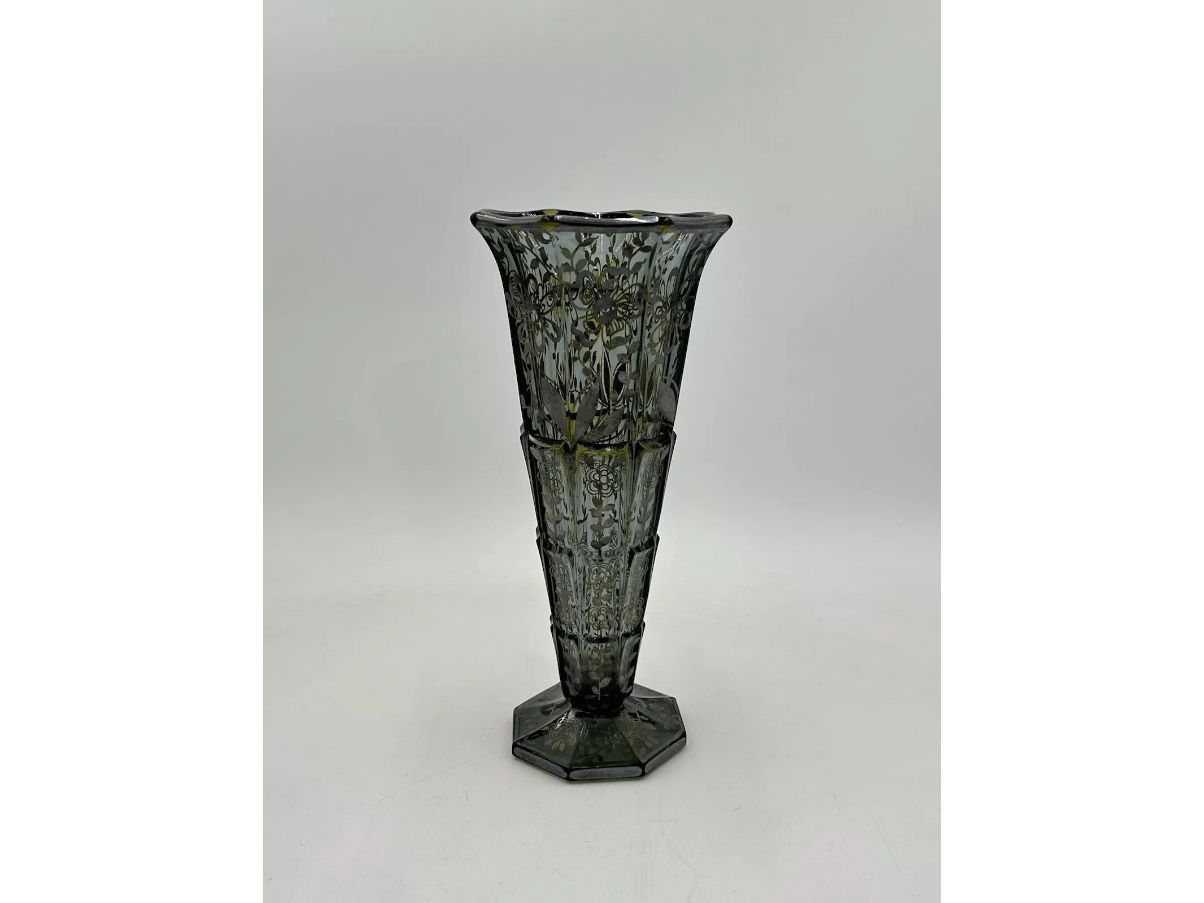 Art Deco glass vase with silver decoration (30s), Front