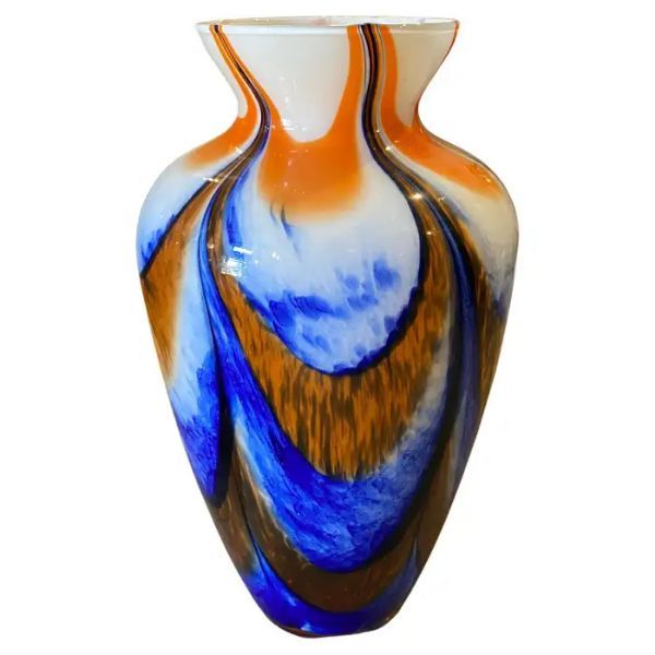 Vaso moderno Mid-Century Carlo Moretti in vetro di Murano arancione e blu (anni '70) image