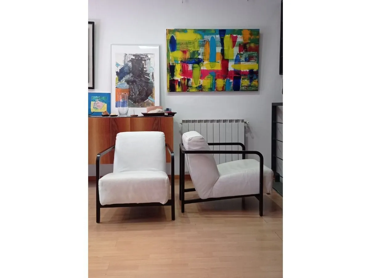Set of 2 Gilda armchairs in white leather, Porada 2